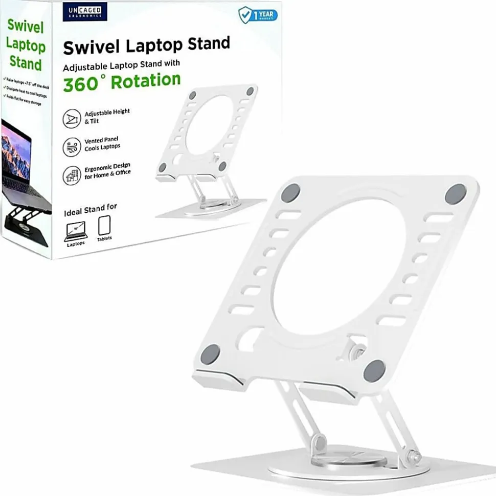 Uncaged Ergonomics Swivel Laptop Stand for Desk - Adjustable Laptop Riser Cooler with 360 Rotation - Up to 15.60" Screen Support - SLSWHITE