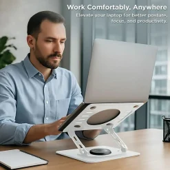 Uncaged Ergonomics Swivel Laptop Stand for Desk - Adjustable Laptop Riser Cooler with 360 Rotation - Up to 15.60