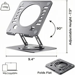 Uncaged Ergonomics Swivel Laptop Stand for Desk - Adjustable Laptop Riser Cooler with 360 Rotation - Up to 15.60" Screen Support - SLSROSEGOLD