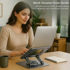 Uncaged Ergonomics Swivel Laptop Stand for Desk - Adjustable Laptop Riser Cooler with 360 Rotation - Up to 15.60" Screen Support - SLSROSEGOLD