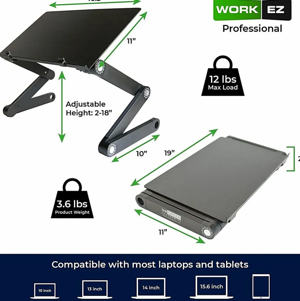 Uncaged Ergonomics WorkEZ Professional Adjustable Tilt Ergonomic Aluminum Laptop Stand Lap Desk