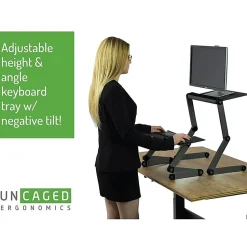 Uncaged Ergonomics WorkEZ Standing Desk laptop stand up desk converter - Raise screens to eye-level | type on an ergonomic keyboard tray