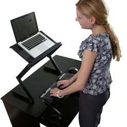 Uncaged Ergonomics WorkEZ Standing Desk laptop stand up desk converter - Raise screens to eye-level | type on an ergonomic keyboard tray