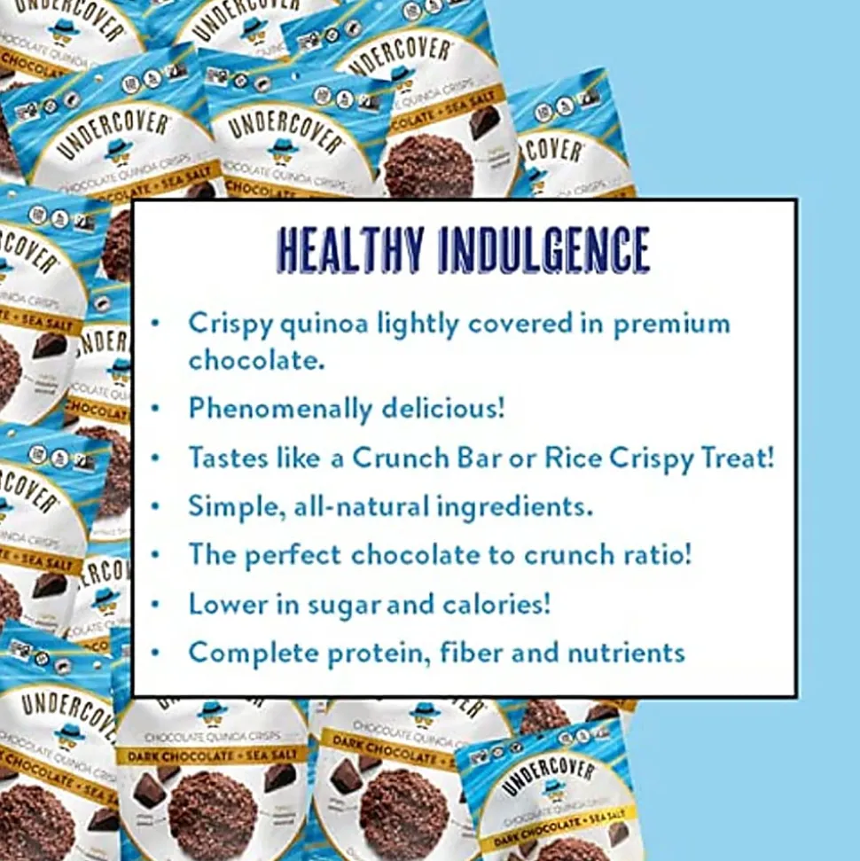 Undercover Snacks Quinoa Crisps, Dark Chocolate And Sea Salt, 0.25 Oz, Case Of 125 Bags