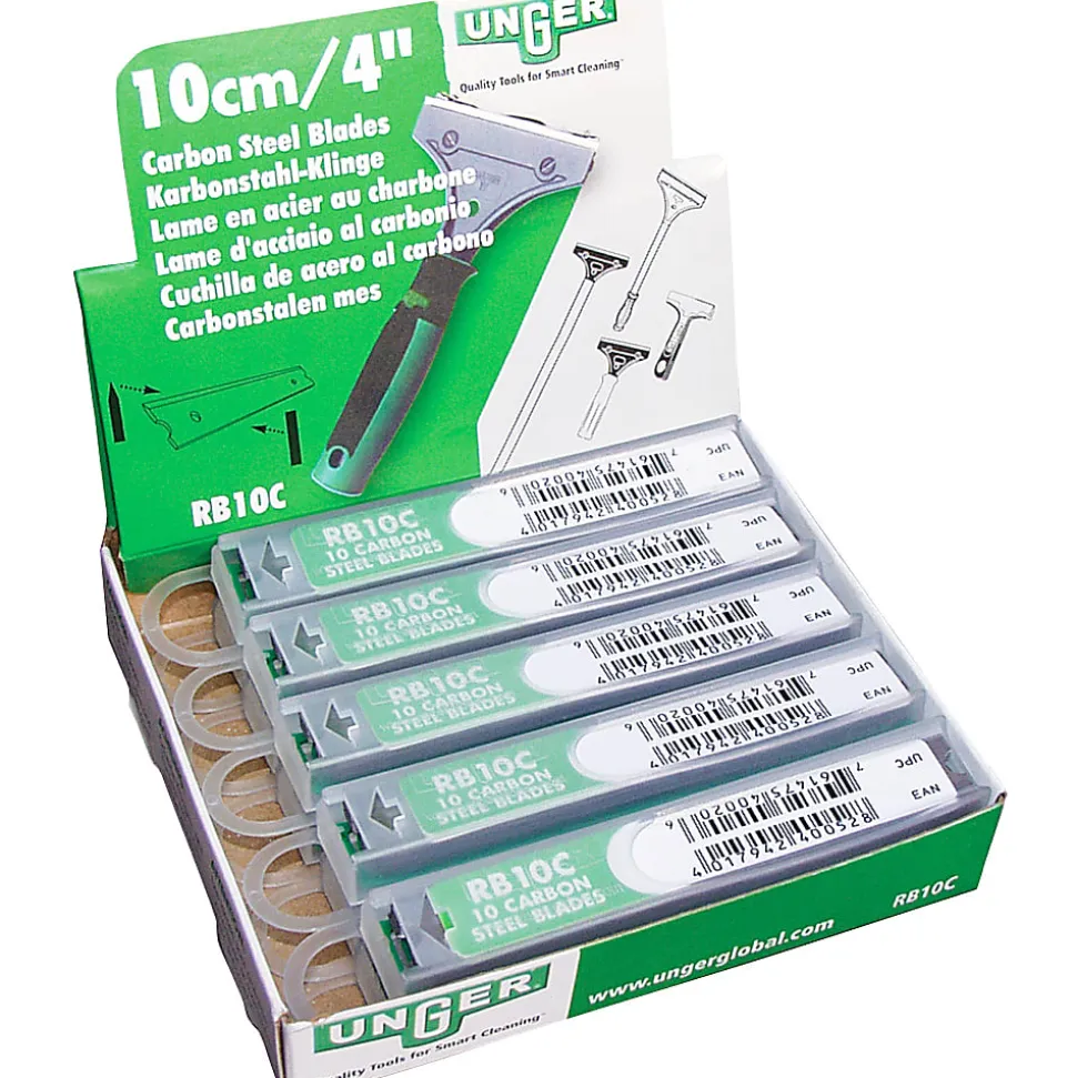 Unger 4" Replacement Scraper Blades - 4" Length - Reversible - Carbon Steel - Silver Gray - 10/Pack - 1 Carton