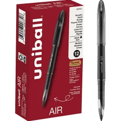 uni-ball® AIR™ Rollerball Pen, Medium Point, 0.7 mm, Black Barrel, Black Ink, Pack Of 12