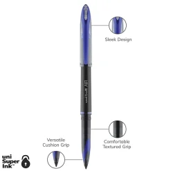 uni-ball® AIR™ Rollerball Pen, Medium Point, 0.7 mm, Black Barrel, Blue Ink, Pack Of 12