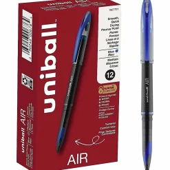 uni-ball® AIR™ Rollerball Pen, Medium Point, 0.7 mm, Black Barrel, Blue Ink, Pack Of 12