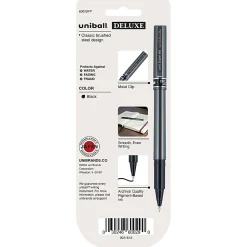 uni-ballĀ® Deluxe Rollerball Pens, Micro Point, 0.5 mm, Graphite Barrel, Black Ink, Pack Of 3