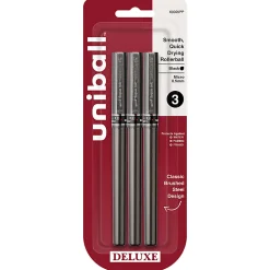 uni-ball® Deluxe Rollerball Pens, Micro Point, 0.5 mm, Graphite Barrel, Black Ink, Pack Of 3