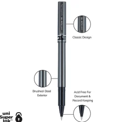 uni-ball® Deluxe Rollerball Pens, Micro Point, 0.5 mm, Graphite Barrel, Black Ink, Pack Of 3