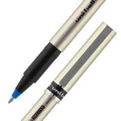 uni-ball® Deluxe Rollerball Pens, Fine Point, 0.7 mm, Gold Barrel, Blue Ink, Pack Of 12
