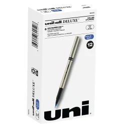 uni-ball® Deluxe Rollerball Pens, Fine Point, 0.7 mm, Gold Barrel, Blue Ink, Pack Of 12