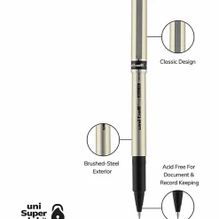 uni-ball® Deluxe Rollerball Pens, Fine Point, 0.7 mm, Gold Barrel, Black Ink, Pack Of 12