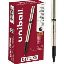 uni-ball® Deluxe Rollerball Pens, Fine Point, 0.7 mm, Gold Barrel, Black Ink, Pack Of 12