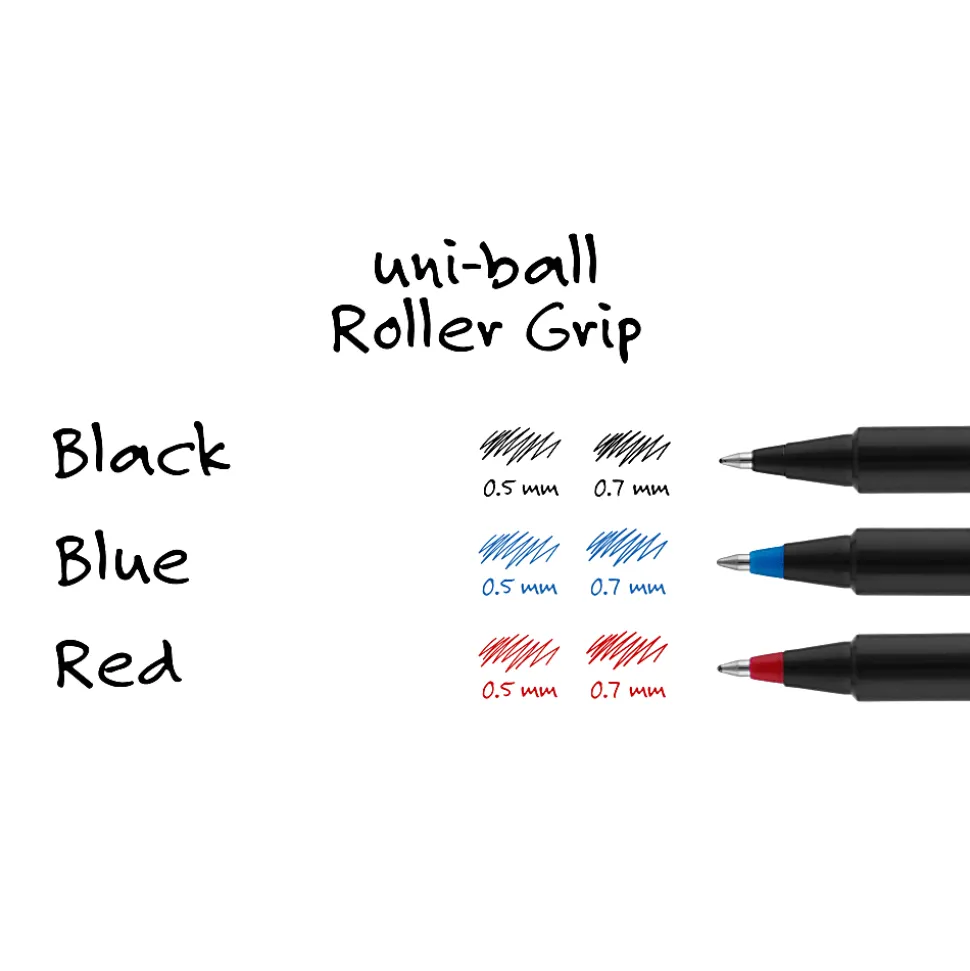 uni-ball® Deluxe Rollerball Pens, Micro Point, 0.5 mm, Charcoal Barrel, Red Ink, Pack Of 12