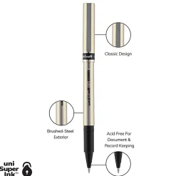 uni-ball® Deluxe Rollerball Pens, Fine Point, 0.7 mm, Graphite Barrel, Black Ink, Pack Of 3