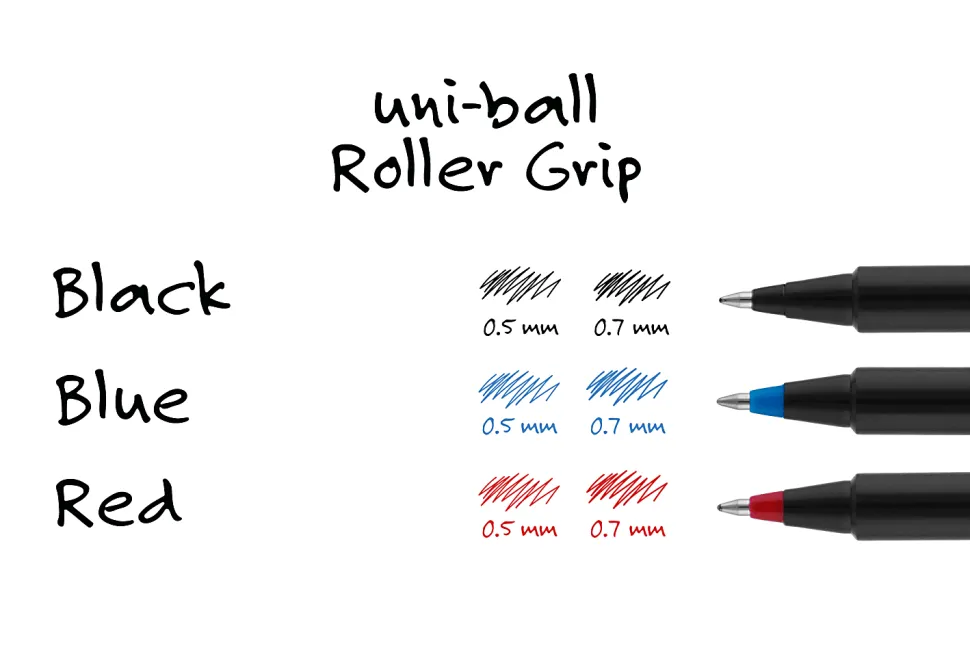 uni-ball® Deluxe Rollerball Pens, Fine Point, 0.7 mm, Graphite Barrel, Black Ink, Pack Of 3