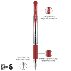 uni-ball® Gel Grip⢠Pens, Medium Point, 0.7 mm, Clear Barrel, Red Ink, Pack Of 12
