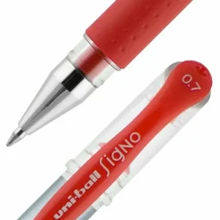 uni-ball® Gel Grip™ Pens, Medium Point, 0.7 mm, Clear Barrel, Red Ink, Pack Of 12