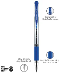 uni-ball® Gel Grip⢠Pens, Medium Point, 0.7 mm, Clear Barrel, Blue Ink, Pack Of 12