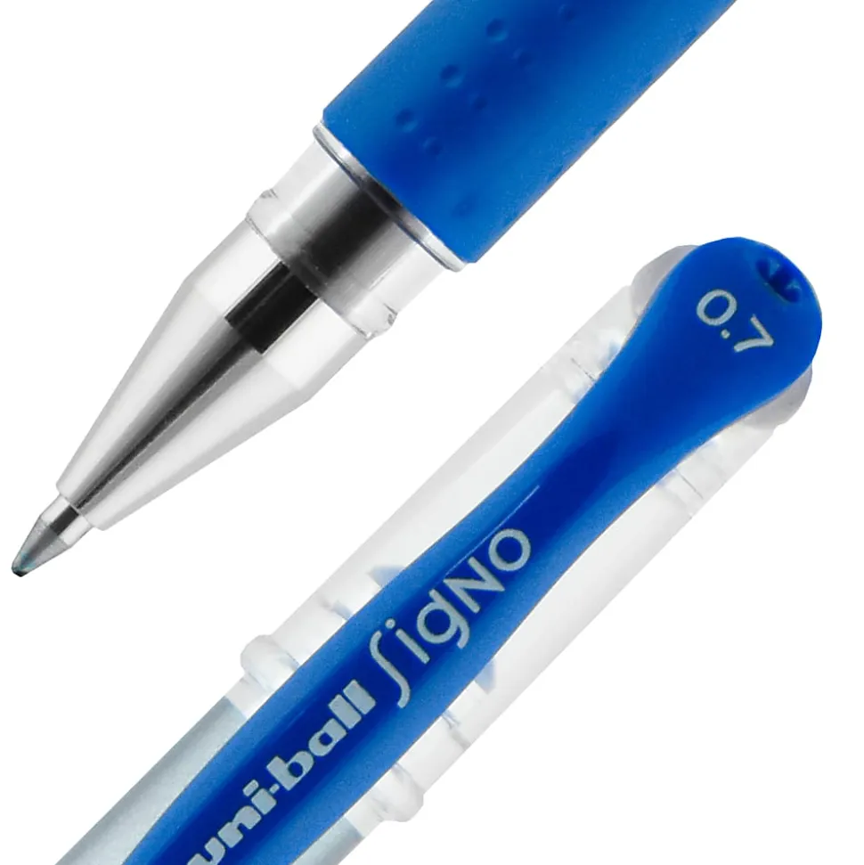uni-ball® Gel Grip™ Pens, Medium Point, 0.7 mm, Clear Barrel, Blue Ink, Pack Of 12