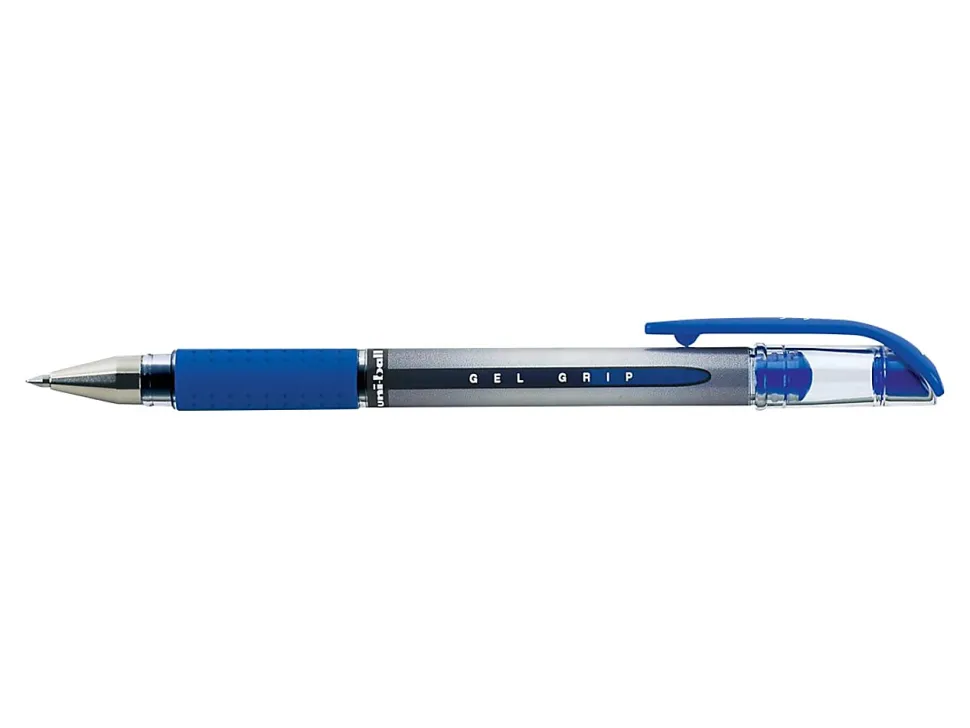uni-ball® Gel Grip™ Pens, Medium Point, 0.7 mm, Clear Barrel, Blue Ink, Pack Of 12