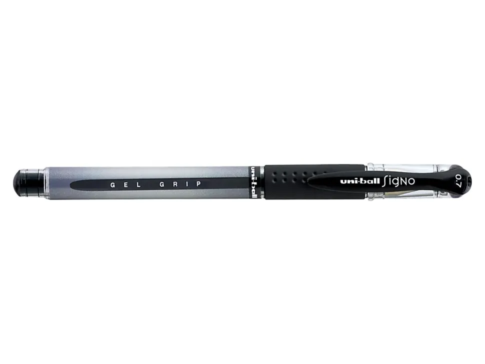 uni-ball® Gel Grip™ Pens, Medium Point, 0.7 mm, Clear Barrel, Black Ink, Pack Of 12