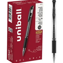 uni-ball® Gel Grip™ Pens, Medium Point, 0.7 mm, Clear Barrel, Black Ink, Pack Of 12
