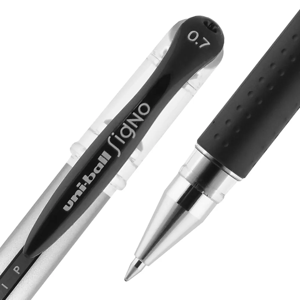 uni-ball® Gel Grip™ Pens, Medium Point, 0.7 mm, Clear Barrel, Black Ink, Pack Of 12