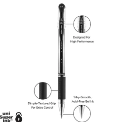 uni-ball® Gel Grip™ Pens, Medium Point, 0.7 mm, Clear Barrel, Black Ink, Pack Of 12