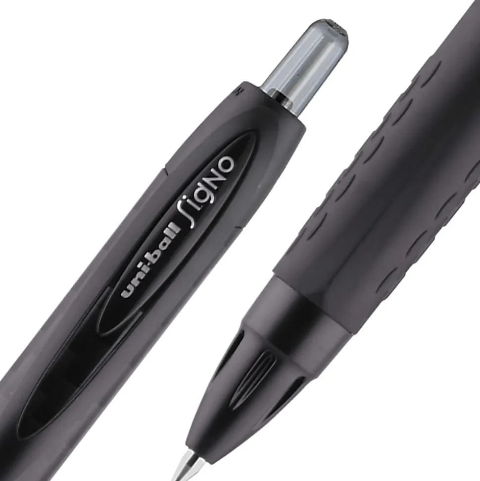 uni-ball® 307™ Gel Pen, Medium Point, 0.7 mm, Black Barrel, Black Ink, Pack Of 12
