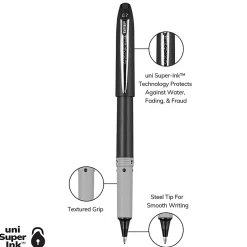uni-ball® Grip Rollerball Pens, Fine Point, 0.7 mm, Black Barrel, Black Ink, Pack Of 12