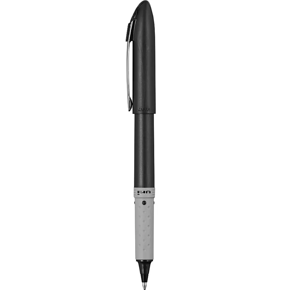 uni-ball® Grip Rollerball Pens, Fine Point, 0.7 mm, Black Barrel, Black Ink, Pack Of 12
