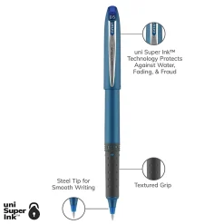 uni-ball® Grip Rollerball Pens, Micro Point, 0.5 mm, Blue Barrel, Blue Ink, Pack Of 12