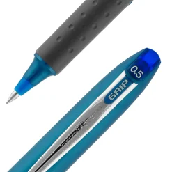 uni-ball® Grip Rollerball Pens, Micro Point, 0.5 mm, Blue Barrel, Blue Ink, Pack Of 12