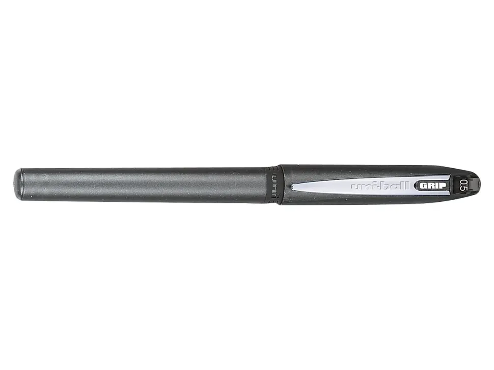 uni-ball® Grip Rollerball Pens, Micro Point, 0.5 mm, Black Barrels, Black Ink, Pack Of 12