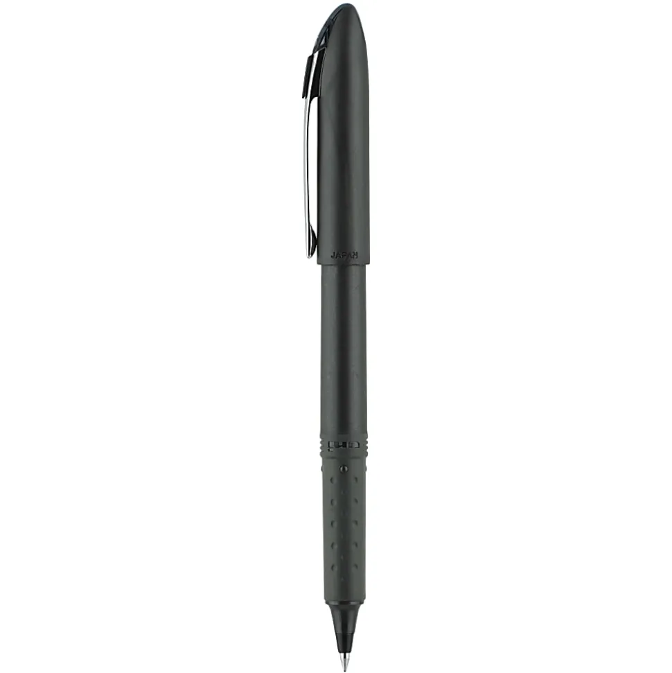 uni-ball® Grip Rollerball Pens, Micro Point, 0.5 mm, Black Barrels, Black Ink, Pack Of 12
