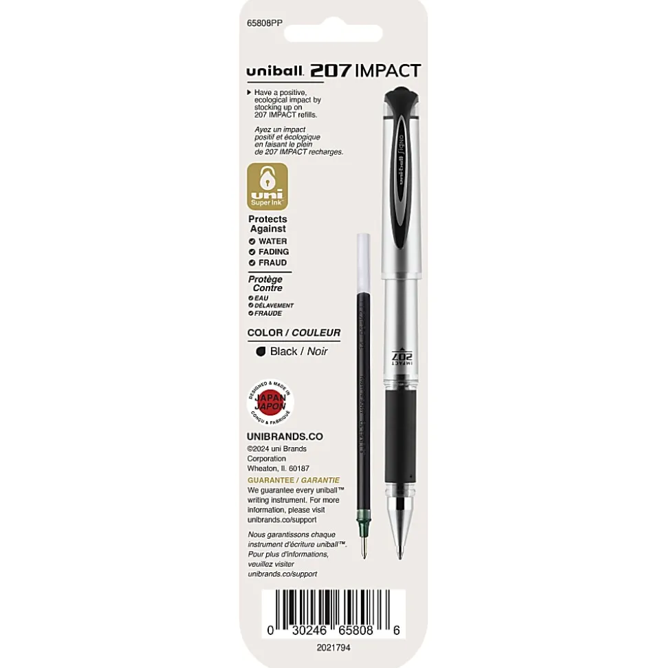 uni-ball® 207™ Impact™ Gel Pen Refills, Bold Point, 1.0 mm, Black, Pack Of 2 Refills