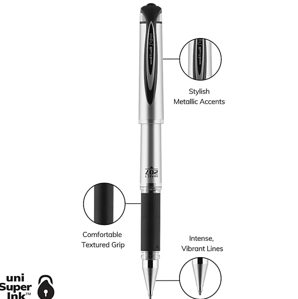 uni-ball® 207™ Impact™ Gel Pens, Bold Point, 1.0 mm, Black; Gray Barrel, Black Ink, Pack Of 4