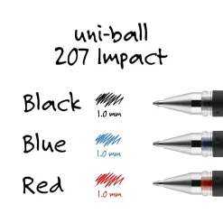uni-ball® 207™ Impact™ Gel Pens, Bold Point, 1.0 mm, Black; Gray Barrel, Black Ink, Pack Of 4