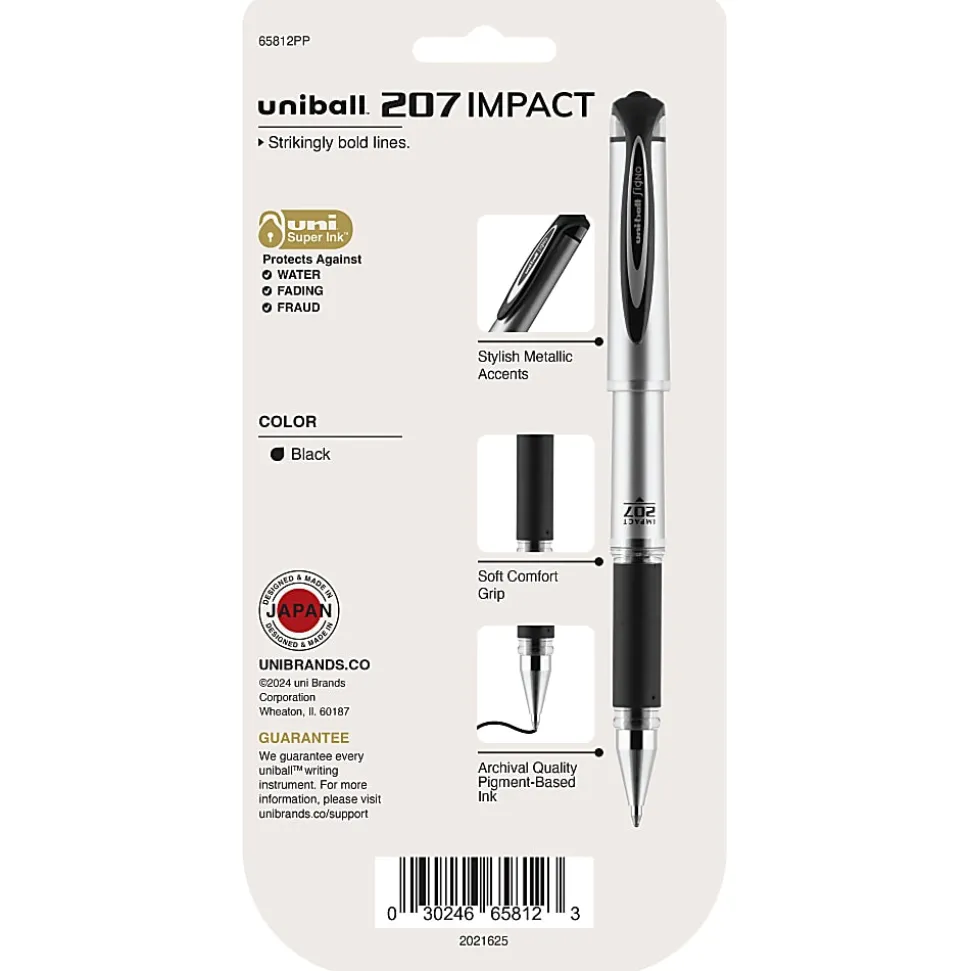uni-ball® 207™ Impact™ Gel Pens, Bold Point, 1.0 mm, Black; Gray Barrel, Black Ink, Pack Of 4
