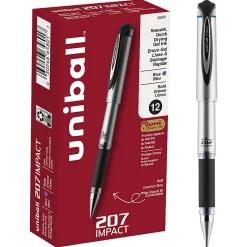uni-ball® 207™ Impact™ Gel Pens, Bold Point, 1.0 mm, Blue; Gray Barrel, Blue Ink, Pack Of 12