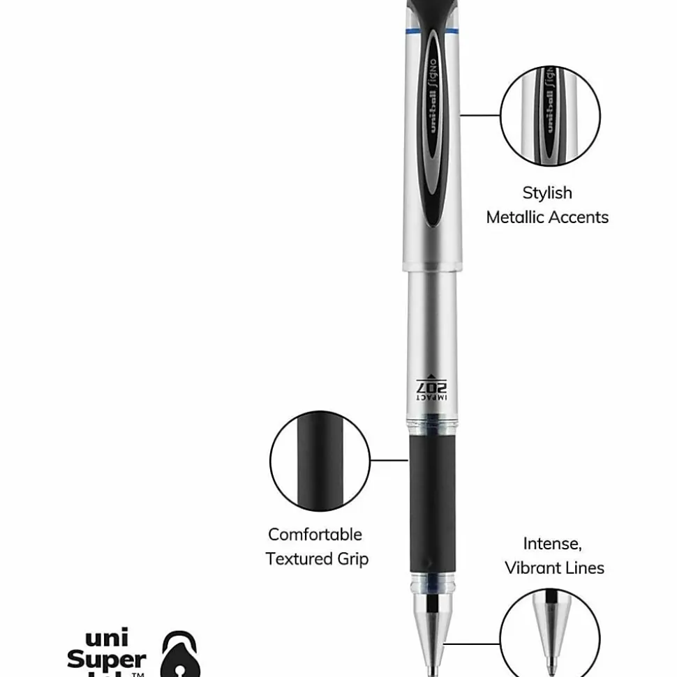 uni-ball® 207™ Impact™ Gel Pens, Bold Point, 1.0 mm, Blue; Gray Barrel, Blue Ink, Pack Of 12