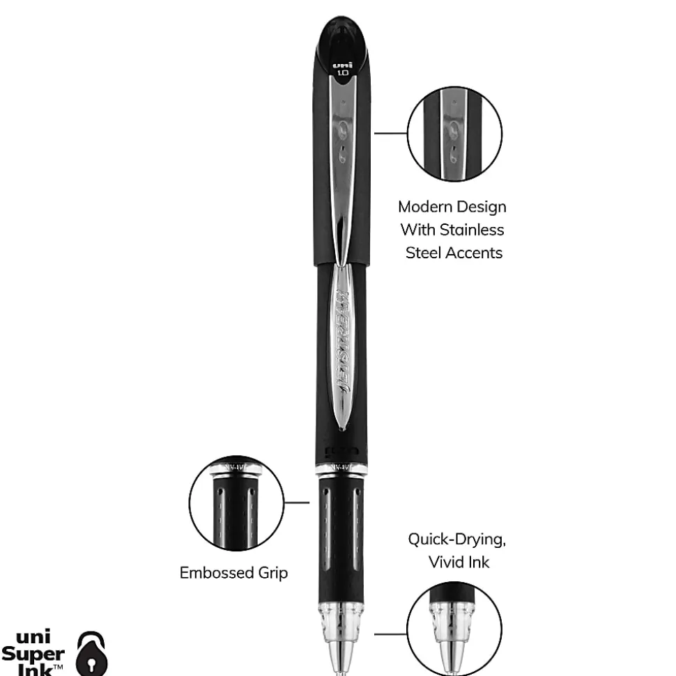 uniball® Jetstream™ Ballpoint Pens, Medium Point, 1.0 mm, Black Barrel, Black Ink, Box Of 12