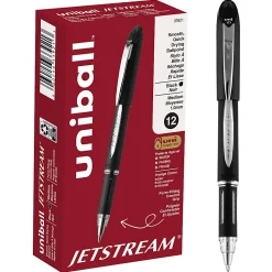 uniball® Jetstream™ Ballpoint Pens, Medium Point, 1.0 mm, Black Barrel, Black Ink, Box Of 12