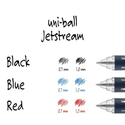 uniball® Jetstream™ Ballpoint Pens, Medium Point, 1.0 mm, Black Barrel, Blue Ink, Box Of 12