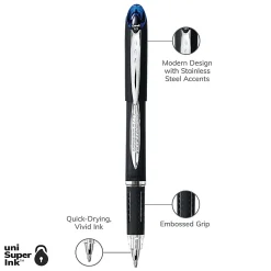 uniball® Jetstream™ Ballpoint Pens, Medium Point, 1.0 mm, Black Barrel, Blue Ink, Box Of 12