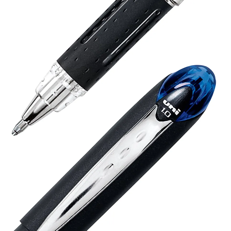 uniball® Jetstream™ Ballpoint Pens, Medium Point, 1.0 mm, Black Barrel, Blue Ink, Box Of 12
