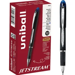 uniball® Jetstream™ Ballpoint Pens, Medium Point, 1.0 mm, Black Barrel, Blue Ink, Box Of 12